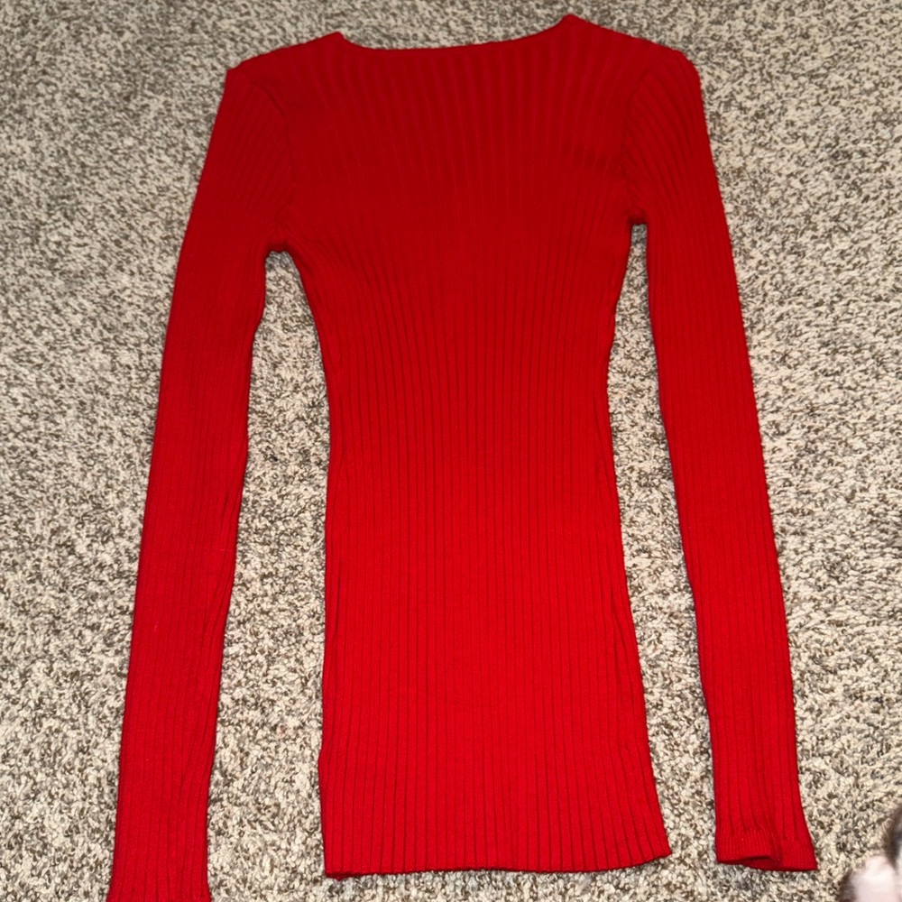 Commense Vibrant Red Ribbed Top - Picture 4 of 4